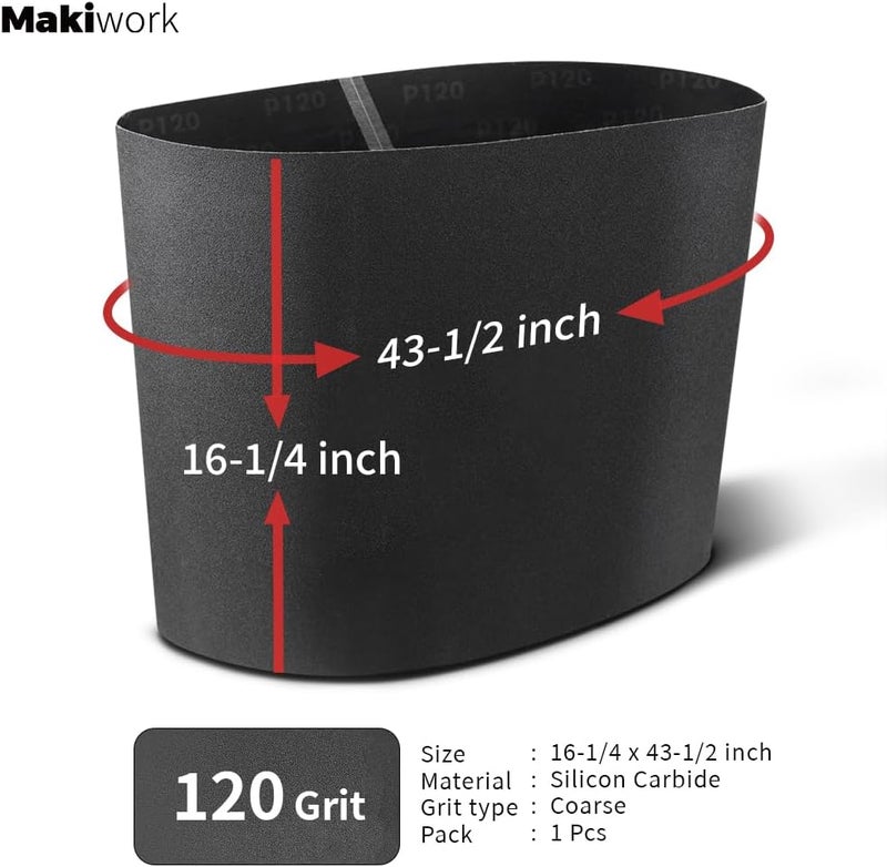 makiwork Drum Sander Feed Belt Conveyor - Compatible with JET & Performax 16-32 Plus Drum Sander, Silicon Carbide, 16-1/4" x 43-1/2", 120 Grit - Image 2